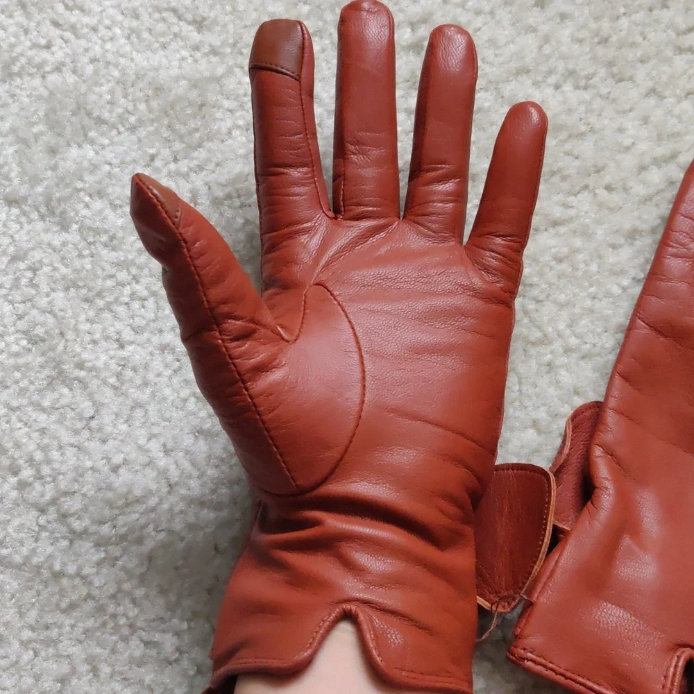 New!Banana Republic Classic Chestnut Goat Leather Bow Gloves Retro Cottage Core